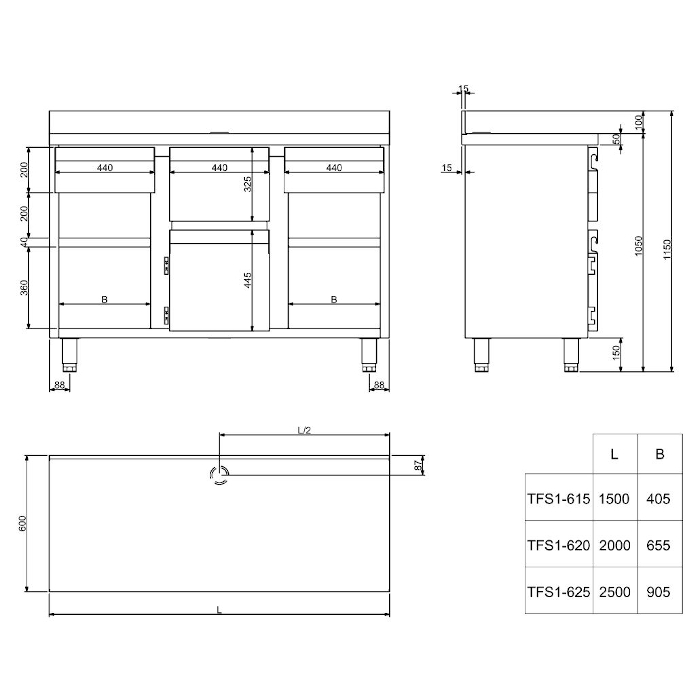 MUEBLE CAFETERO A1500XF600XH1050MM EN INOX.ABIERTO CON ESTANTES MOD.  F3020002